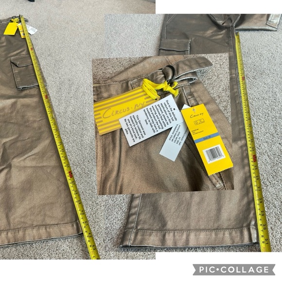Circus NY metallic gold foil High Rise Slouchy Cargo Denim Jean pants NWT - Picture 13 of 16